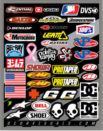 D-COR HELMET LOGOS DECAL SHEET 9.5"X12"