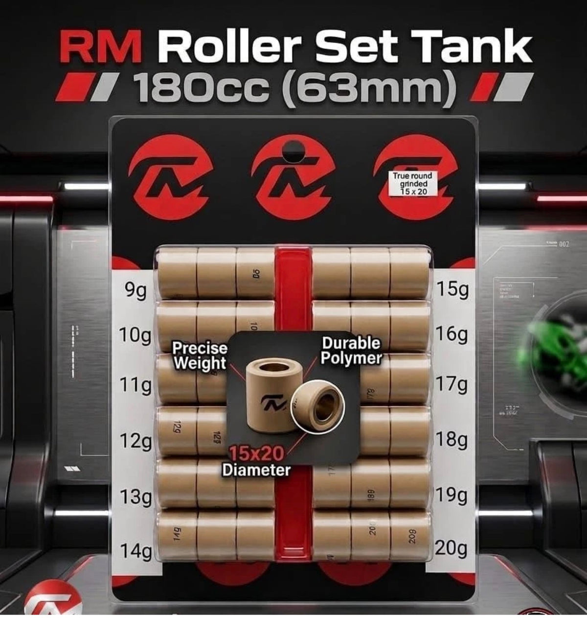 Chuma Tank 200 EFI 63mm 180cc model Performance Roller Weight Tuning Kit 15x20