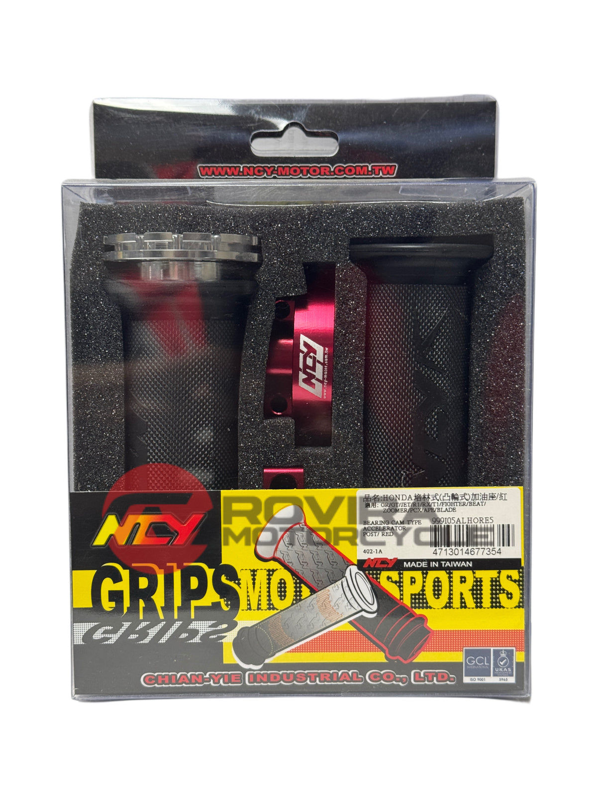 NCY THROTTLE & GRIP SET (RED, BEARING STYLE, 7/8") FOR 50cc QMB139 / 150cc GY6