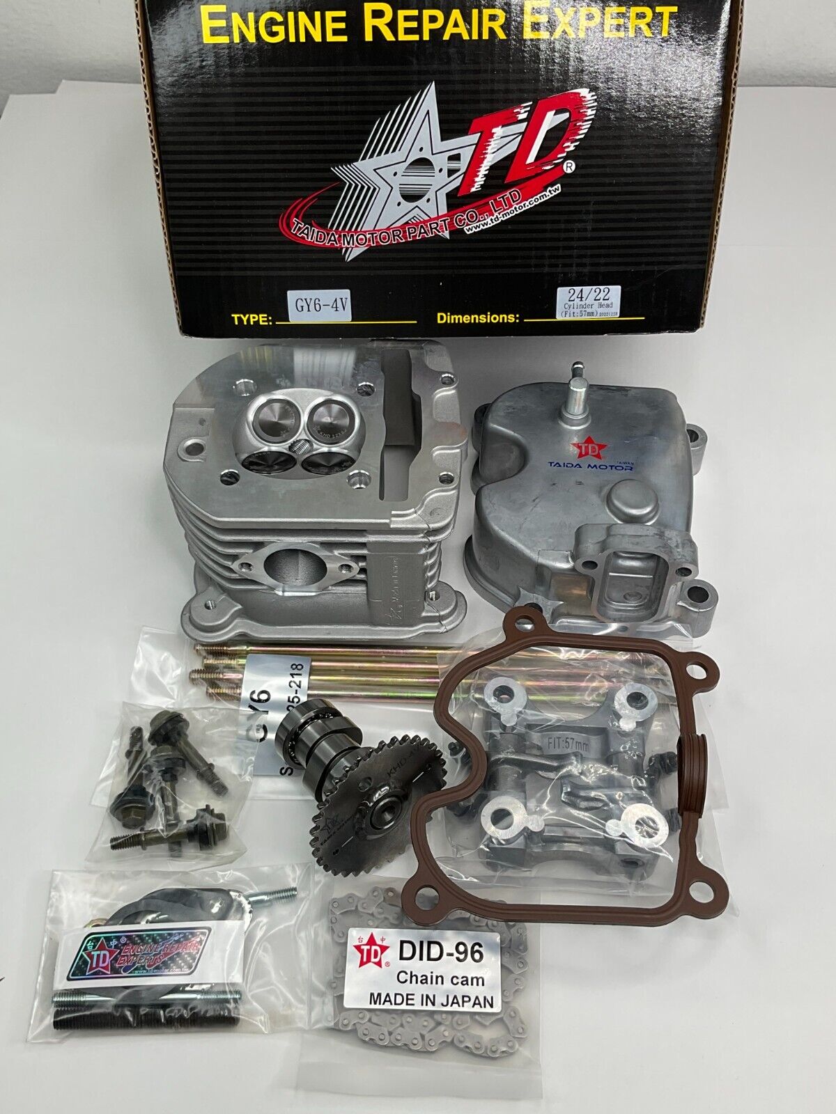 TAIDA RACING GY6 63mm Cylinder Head – 30.5/26.5 Valves, 54mm Stud Spacing For Scooter